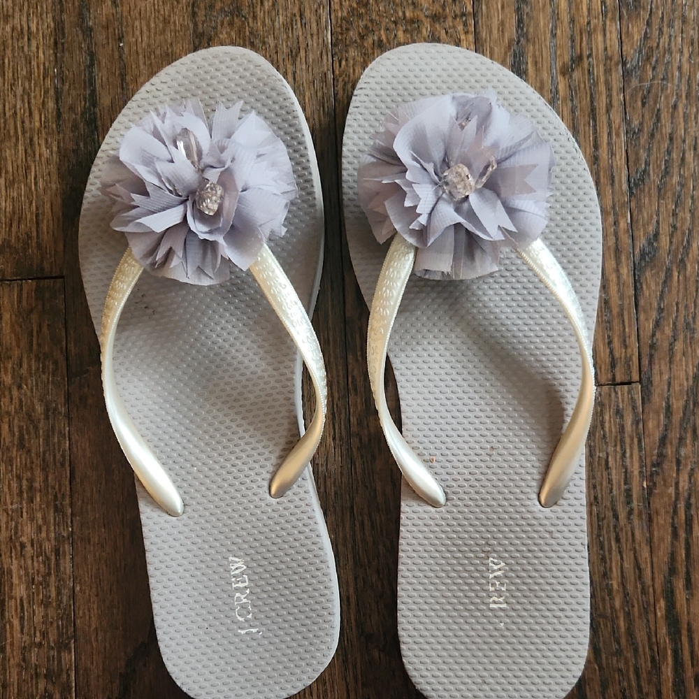 J. Crew Silver and Gray Floral Jewled Sandals